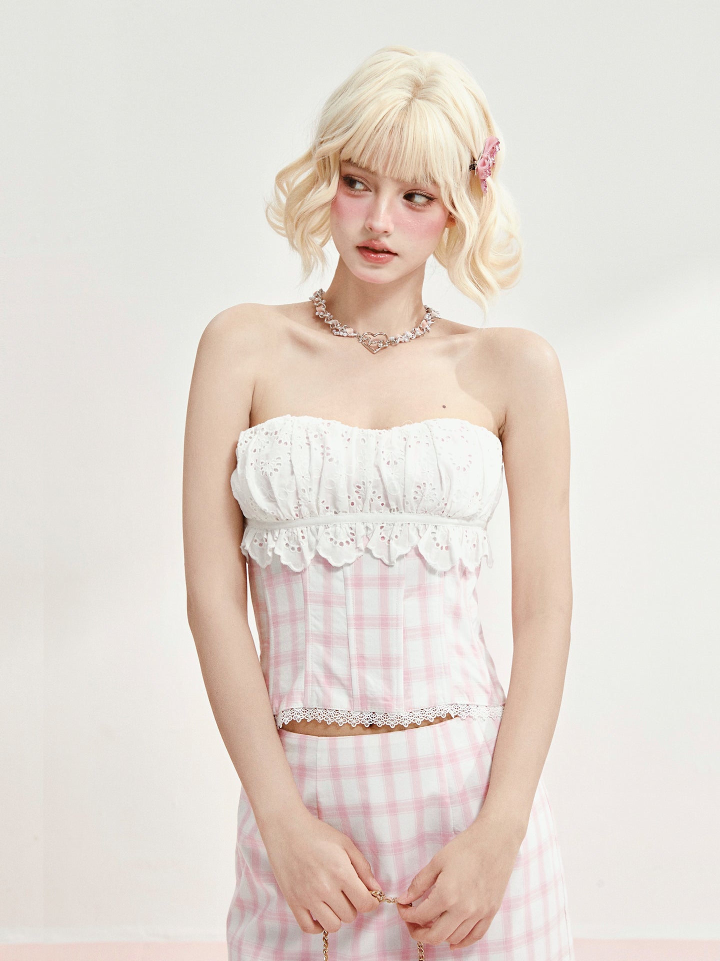 Pink Plaid Cami Top & Mini Skirt Set