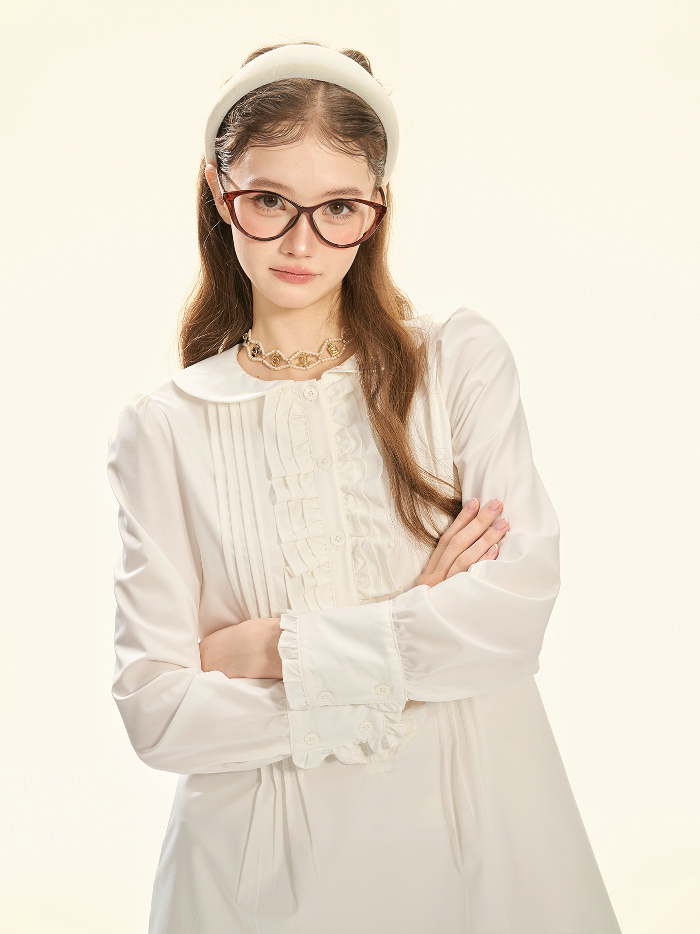 White Ruffle Collar Shirt Dress