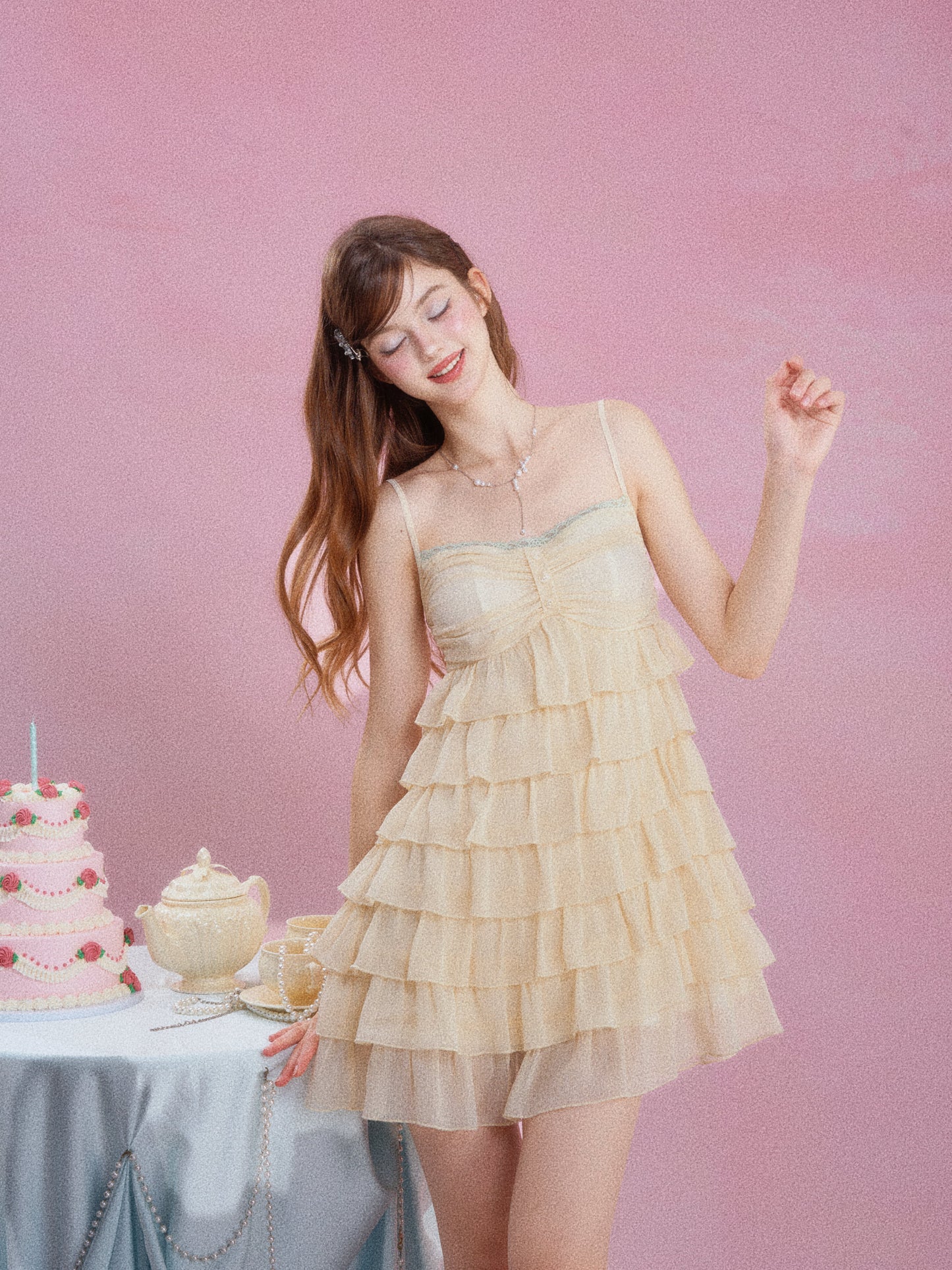 Yellow Ruffle Tiered Cami Dress Women Summer Sleeveless Flowy Cake Dress Slim Fit