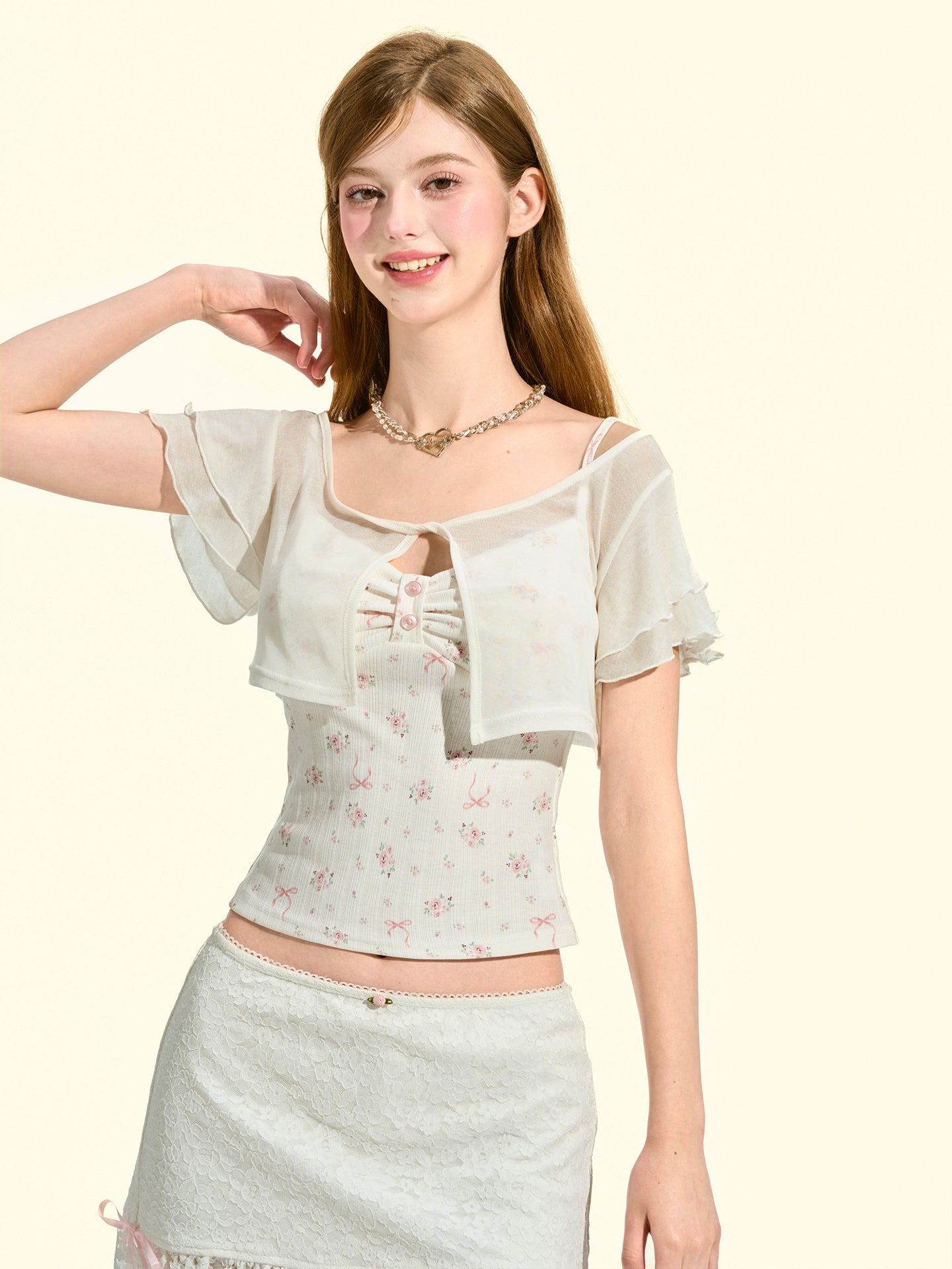 Lace Trim Cropped Knit Shrug