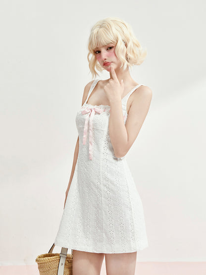 White Embroidered Cotton Mini Dress