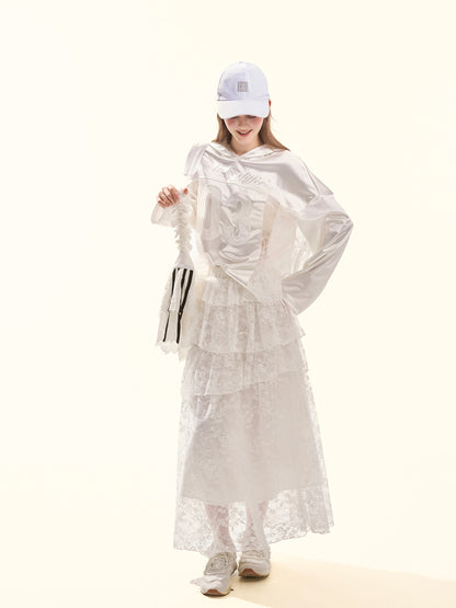 Pure Muse White Tiered Lace Midi Skirt