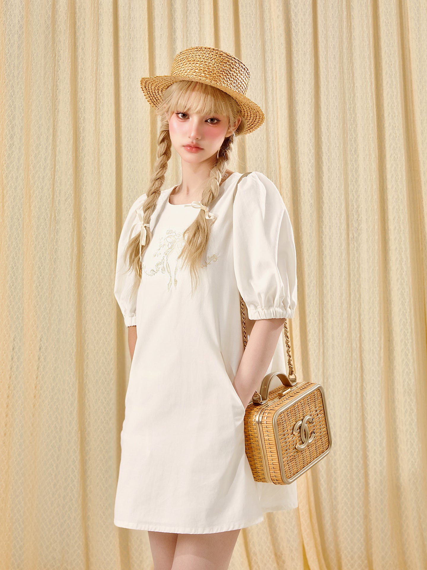 Soft Beige Tencel Cotton Mini Dress