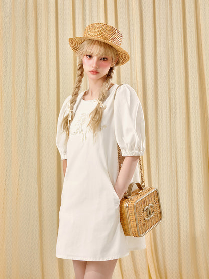 Soft Beige Tencel Cotton Mini Dress
