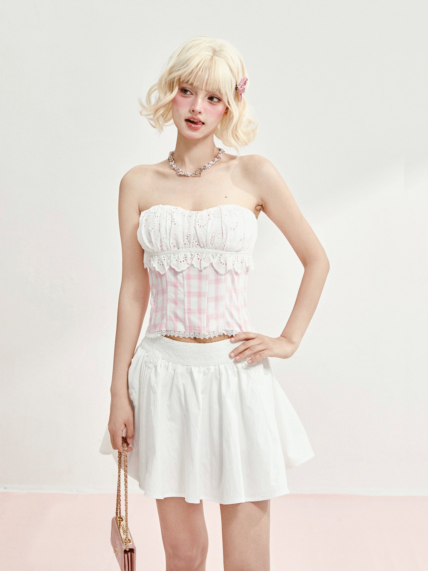 Pink Plaid Cami Top & Mini Skirt Set