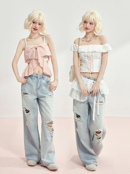 Light Blue Denim Wide-Leg Pants