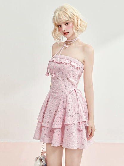 Pink Floral Eyelet Midi Skirt