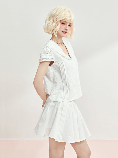 White Floral Eyelet Crop Top