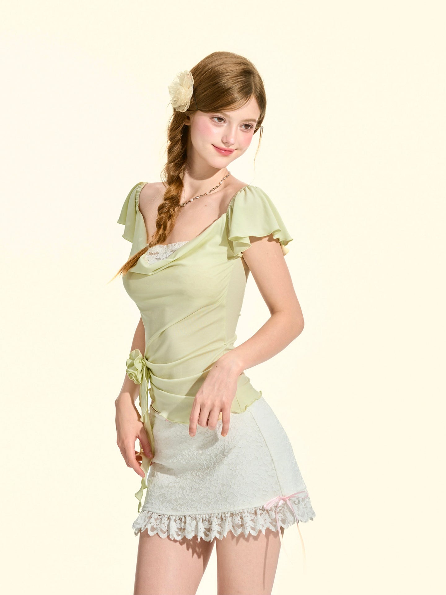 Lace Whisper Ruffled Hem Mini Skirt