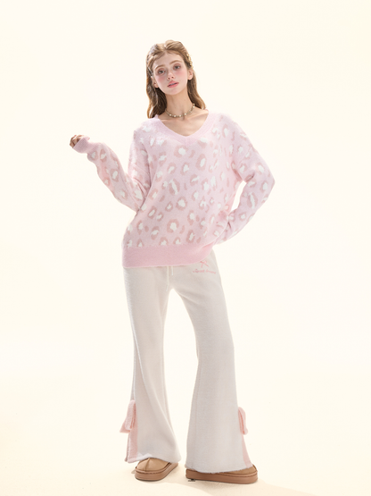 Cream White Fuzzy Knit Lounge Pants