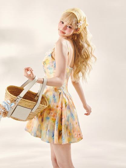 Monet Dream Oil Painting Floral Cami Midi Dress