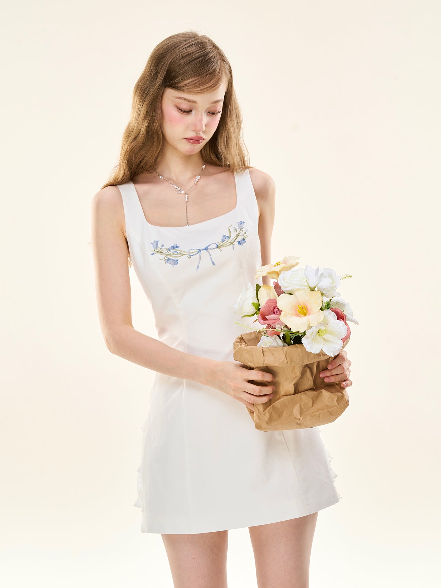 Flower Age Girl White Mini Dress