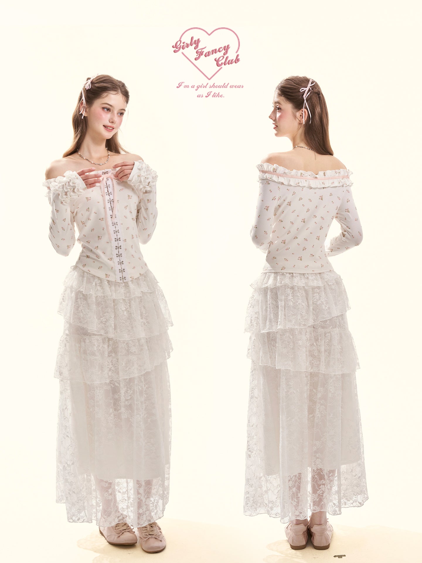 Coquette White Tiered Lace A-Line Midi Skirt