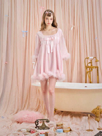 Pink Satin Ruffle Home Dress