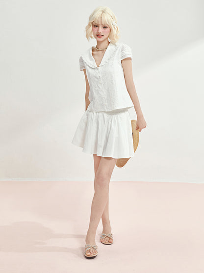 White Floral Eyelet Crop Top