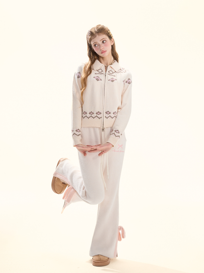 Cream White Fuzzy Knit Lounge Pants