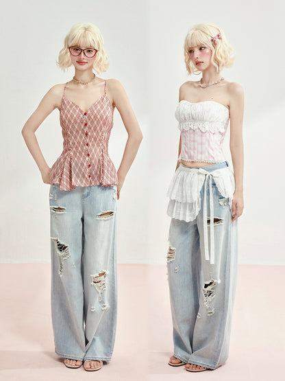 Light Blue Denim Wide-Leg Pants