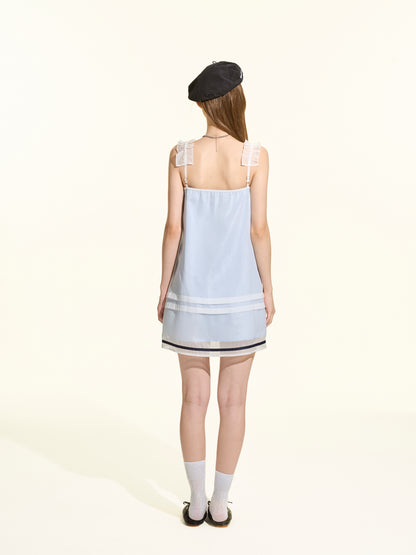 Light Blue Navy Style Pleated Tulle Cami Dress Women Summer Aesthetic Mini Dress