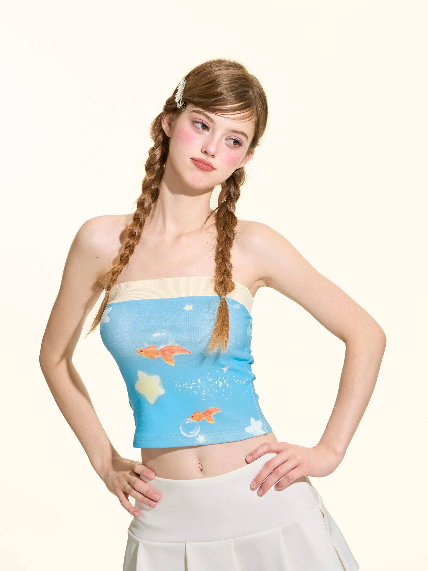Blue Floral Strapless Tube Top – Slim Fit Sleeveless Cami